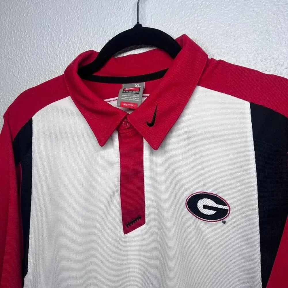 VTG Nike Georgia Bulldogs Team Polo Shirt Mens XL White Red Nike FIT Gameday